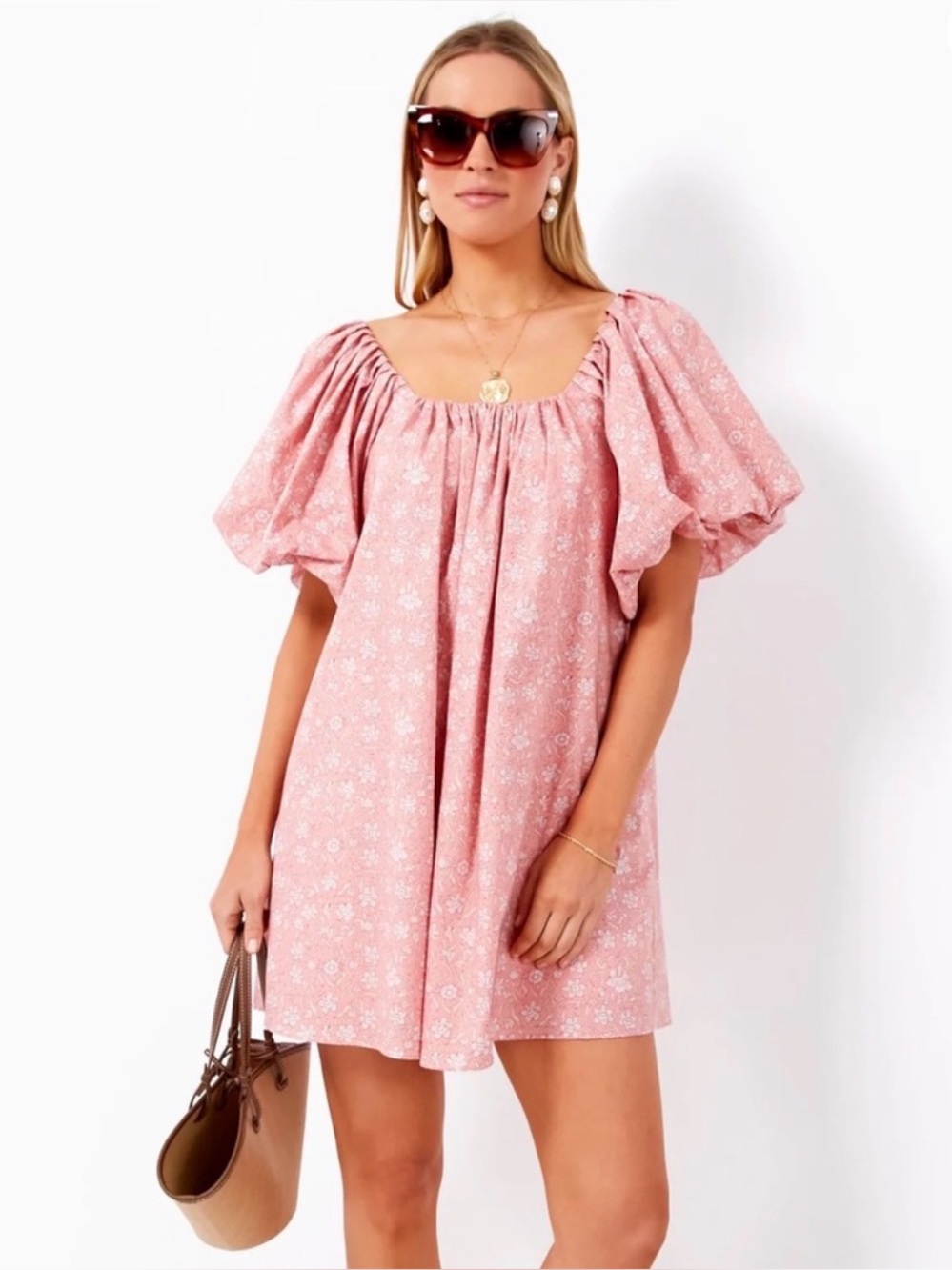 Tuckernuck Hyacinth House Pink Floral Puff Sleeve Mini Dress Size XSmall